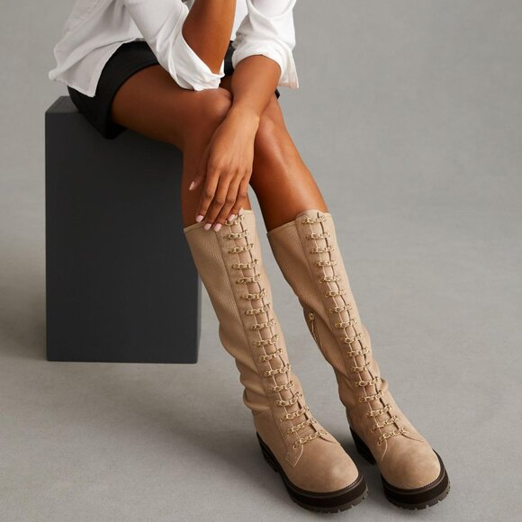 CECELIA NEW YORK Shoes - NEW CECELIA NEW YORK Knee High Chain Lace Boots taupi for women 864tn